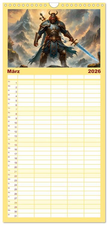 Produktbild: Familienplaner 2026 - Unsterbliche Mythen des Nordens mit 5 Spalten (Wandkalender, 21 x 45 cm) CALVENDO