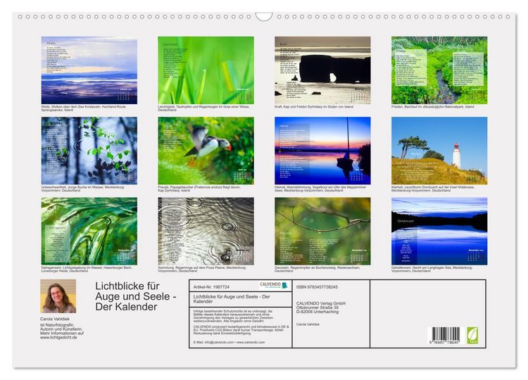 Produktbild: Lichtblicke f&uuml;r Auge und Seele - Der Kalender (Wandkalender 2026 DIN A2 quer), CALVENDO Monatskalender