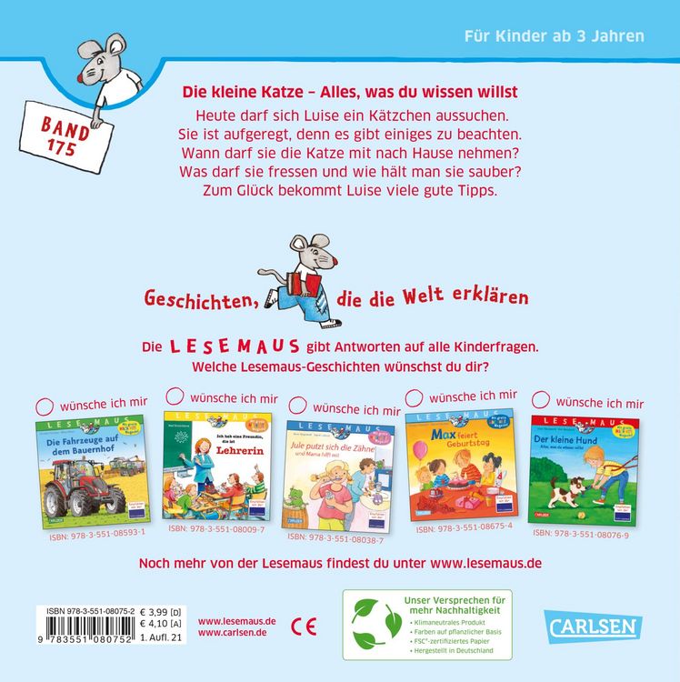 Produktbild: LESEMAUS 175: Die kleine Katze - alles, was du wissen willst