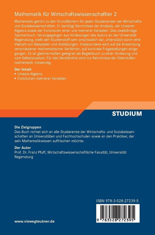Produktbild: Mathematik f&uuml;r Wirtschaftswissenschaftler 2
