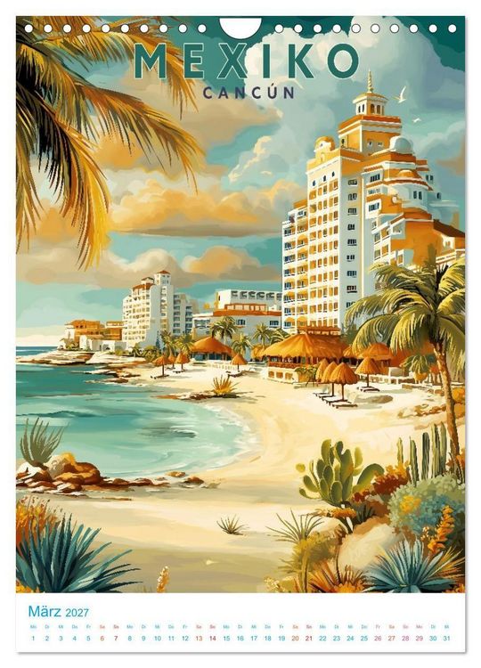 Produktbild: Mexiko - Old School Poster Style (Wandkalender 2027 DIN A4 hoch), CALVENDO Monatskalender