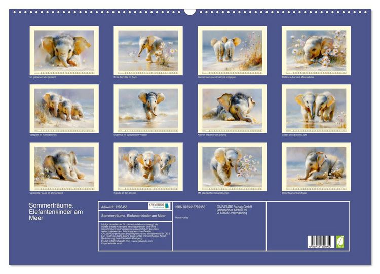 Produktbild: Sommertr&auml;ume. Elefantenkinder am Meer (Wandkalender 2027 DIN A2 quer), CALVENDO Monatskalender