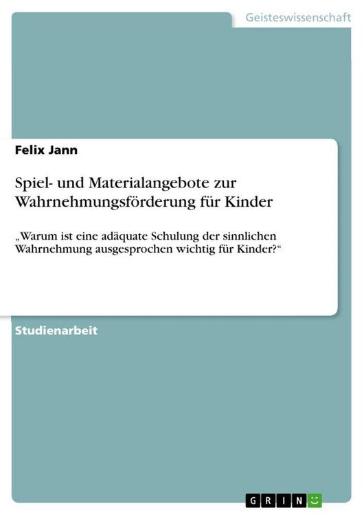 Produktbild: Spiel- und Materialangebote zur Wahrnehmungsf&ouml;rderung f&uuml;r Kinder