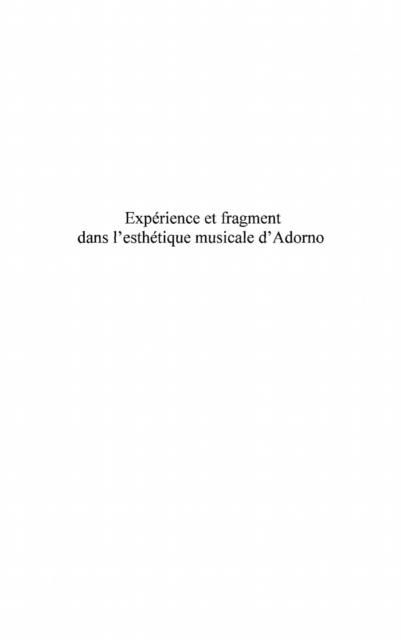 Produktbild: Experience et fragment dans l'esthetique