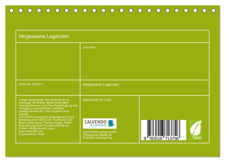 Produktbild: Vergessene Legenden (Tischkalender 2026 DIN A5 quer), CALVENDO Monatskalender