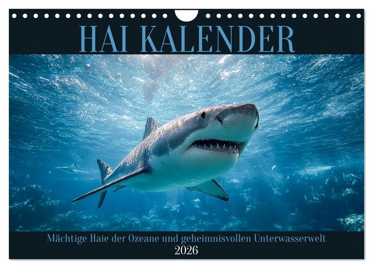 Produktbild: Hai Kalender - M&auml;chtige Haie der Ozeane und geheimnisvollen Unterwasserwelt (Wandkalender 2026 DIN A4 quer), CALVENDO Monatskalender