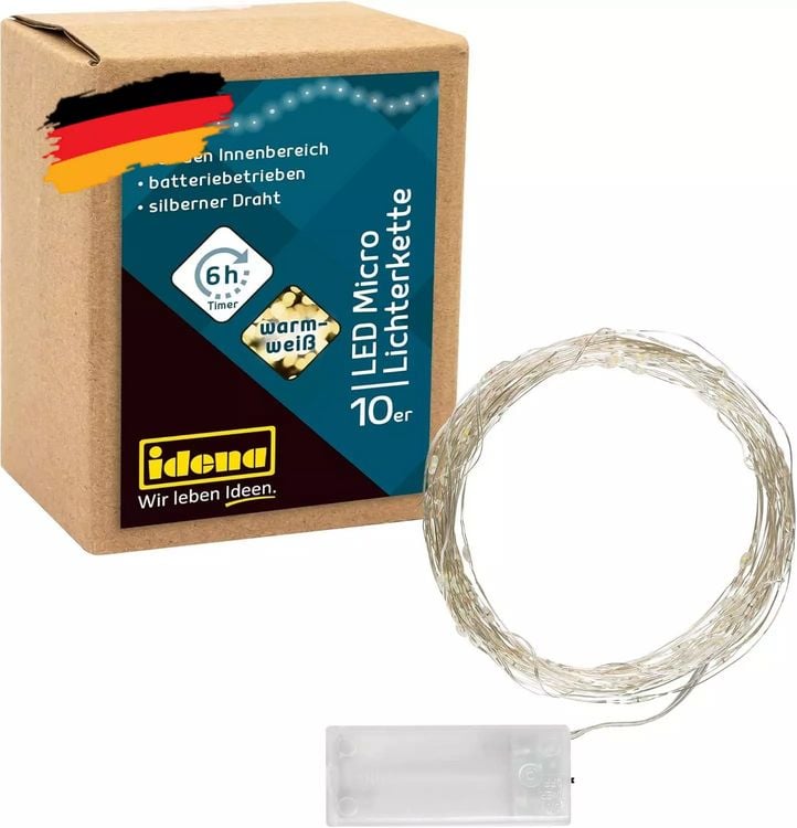 Produktbild: Idena Lichterkette 10 LED warmwei&szlig; 6h Timer 1,2m