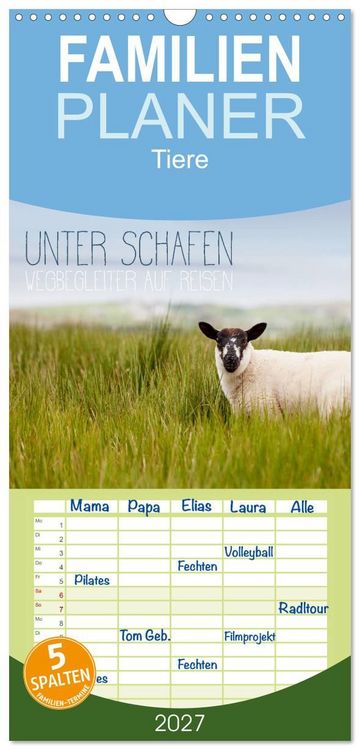 Produktbild: Familienplaner 2027 - Unter Schafen - Wegbegleiter auf Reisen mit 5 Spalten (Wandkalender, 21 x 45 cm) CALVENDO