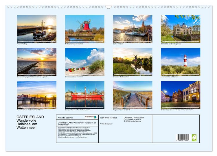 Produktbild: OSTFRIESLAND Wundervolle Halbinsel am Wattenmeer (Wandkalender 2026 DIN A2 quer), CALVENDO Monatskalender