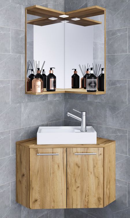 Produktbild: 3-tlg. Eck G&auml;ste WC Waschplatz Waschtisch Vilosa