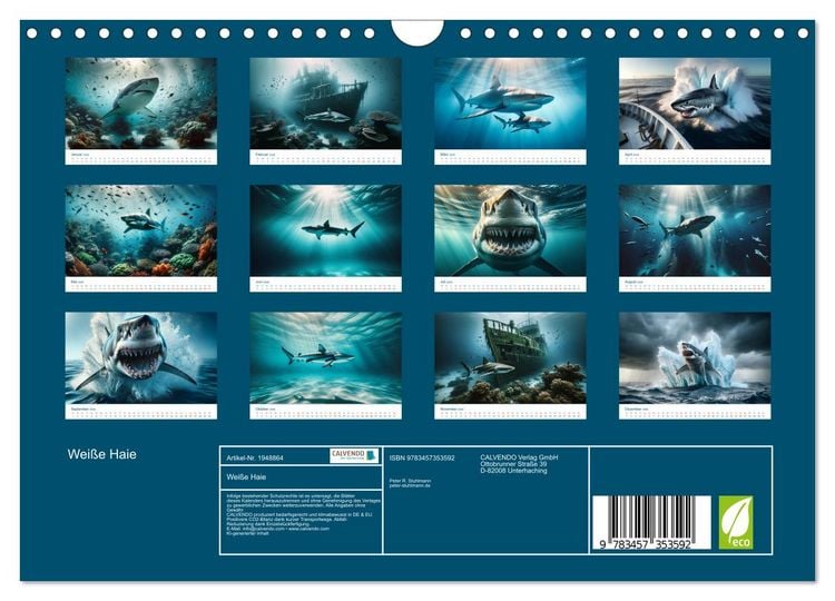 Produktbild: Wei&szlig;e Haie (Wandkalender 2026 DIN A4 quer), CALVENDO Monatskalender