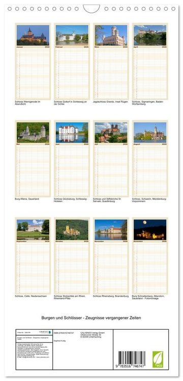 Produktbild: Familienplaner 2026 - Burgen und Schl&ouml;sser - Zeugnisse vergangener Zeiten mit 5 Spalten (Wandkalender, 21 x 45 cm) CALVENDO