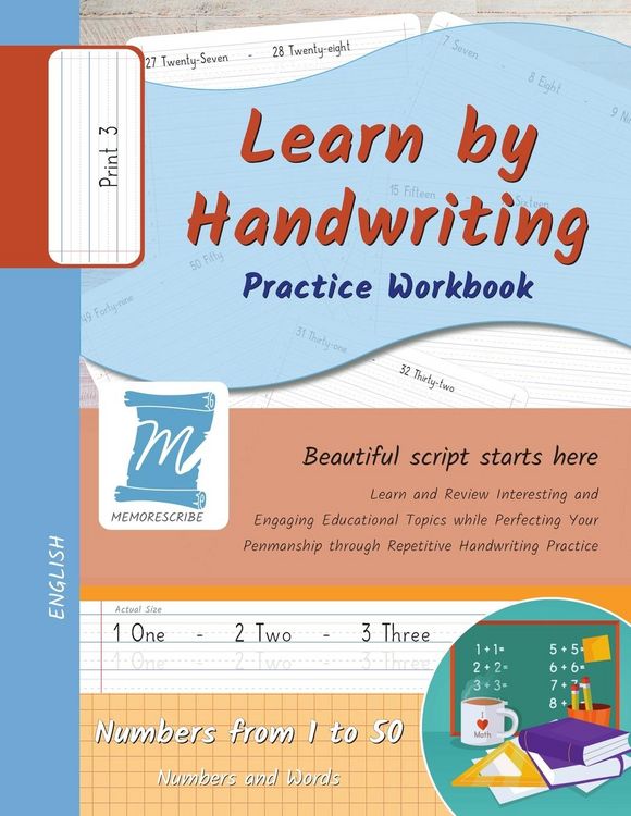 Produktbild: Handwriting Practice Workbook - Numbers from 1 to 50 - Words and Numbers - Print, Level 3