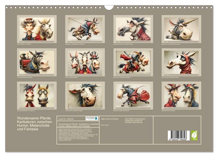 Produktbild: Wundersame Pferde. Karikaturen zwischen Humor, Melancholie und Fantasie (Wandkalender 2027 DIN A3 quer), CALVENDO Monatskalender