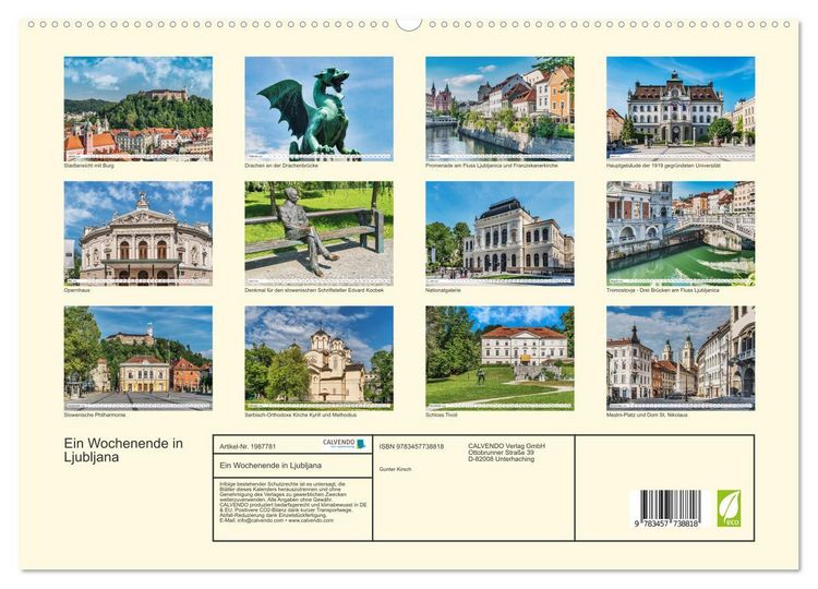 Produktbild: Ein Wochenende in Ljubljana (hochwertiger Premium Wandkalender 2026 DIN A2 quer), Kunstdruck in Hochglanz
