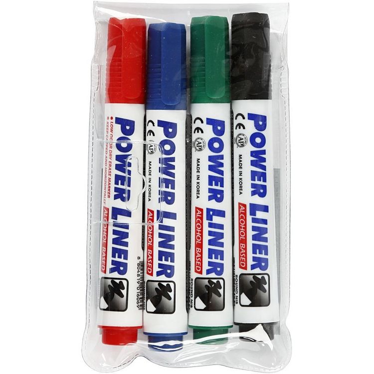 Produktbild: Creativ Company Whiteboard Marker, Strichst&auml;rke 4 mm, Schwarz, Blau, Gr&uuml;n, Rot, 4er Set