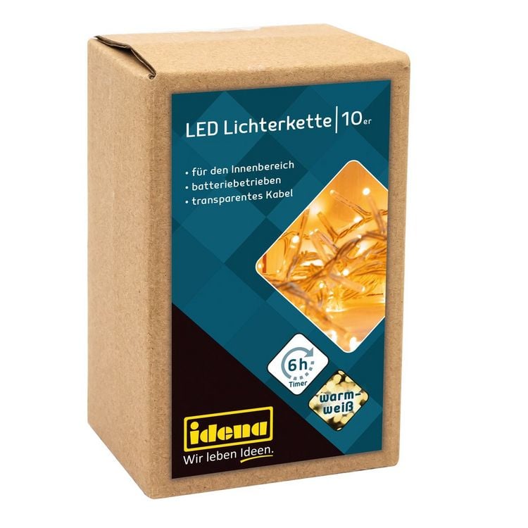 Produktbild: Idena Lichterkette 10 LED warmwei&szlig; 6h Timer 1m
