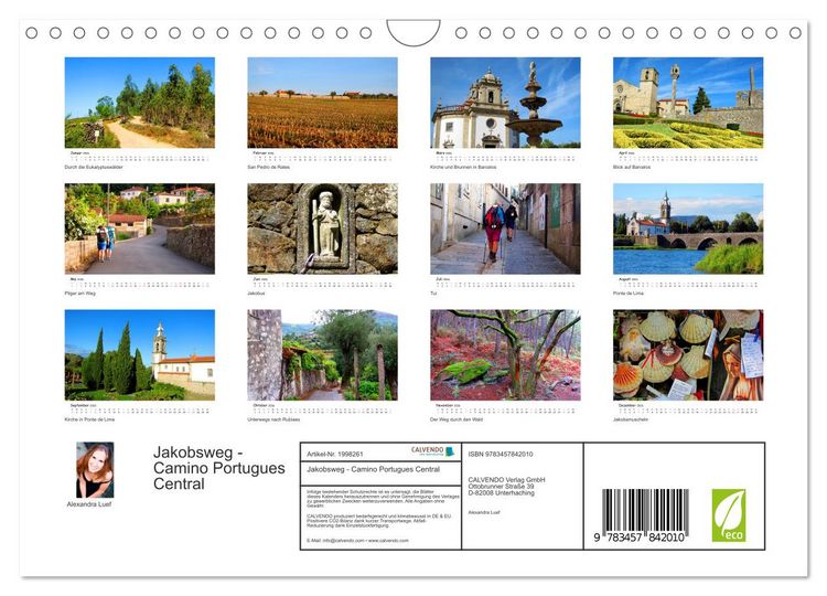 Produktbild: Jakobsweg - Camino Portugues Central (Wandkalender 2026 DIN A4 quer), CALVENDO Monatskalender