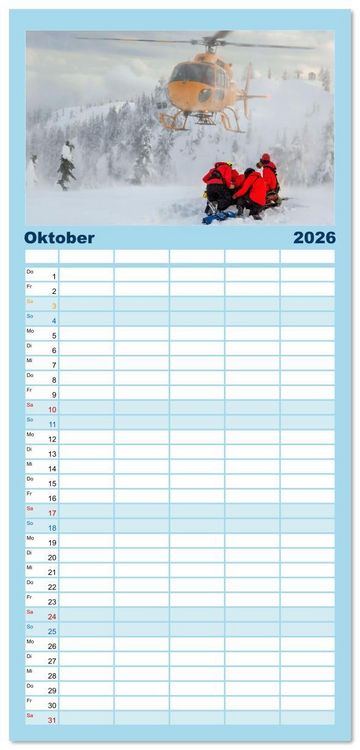 Produktbild: Familienplaner 2026 - Im Bann der Rettung - Rettungshubschrauber mit 5 Spalten (Wandkalender, 21 x 45 cm) CALVENDO