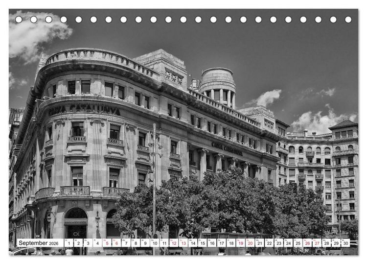 Produktbild: Barcelona Schwarz / Wei&szlig; Impressionen (Tischkalender 2026 DIN A5 quer), CALVENDO Monatskalender