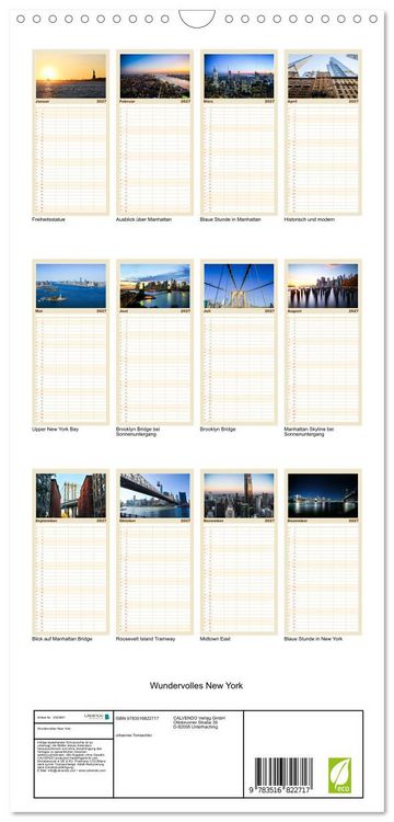 Produktbild: Familienplaner 2027 - Wundervolles New York mit 5 Spalten (Wandkalender, 21 x 45 cm) CALVENDO