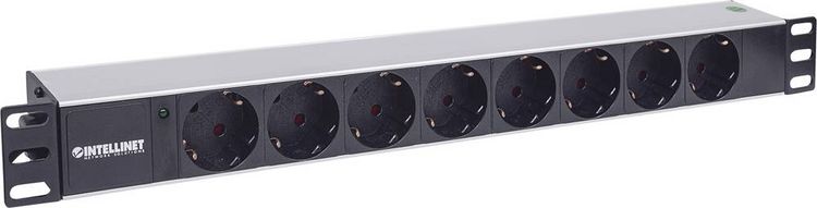 Produktbild: Intellinet 714037 19 Zoll Netzwerkschrank-Steckdosenleiste 1.5 HE Schutzkontaktsteckdose Schwarz