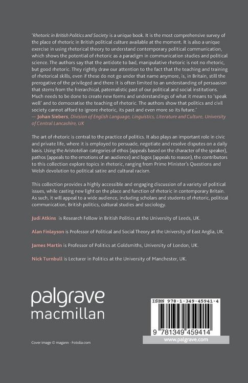 Produktbild: Rhetoric in British Politics and Society