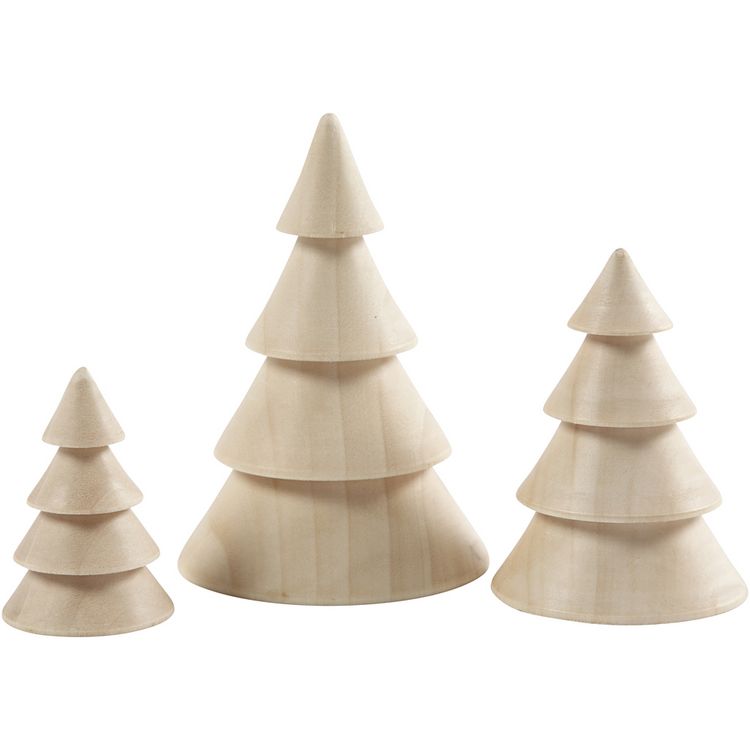 Produktbild: Creativ Company Weihnachtsb&auml;ume aus Holz, H 5+7,5+10 cm, D 3,5+5,4+6,7 cm, 3 Stk