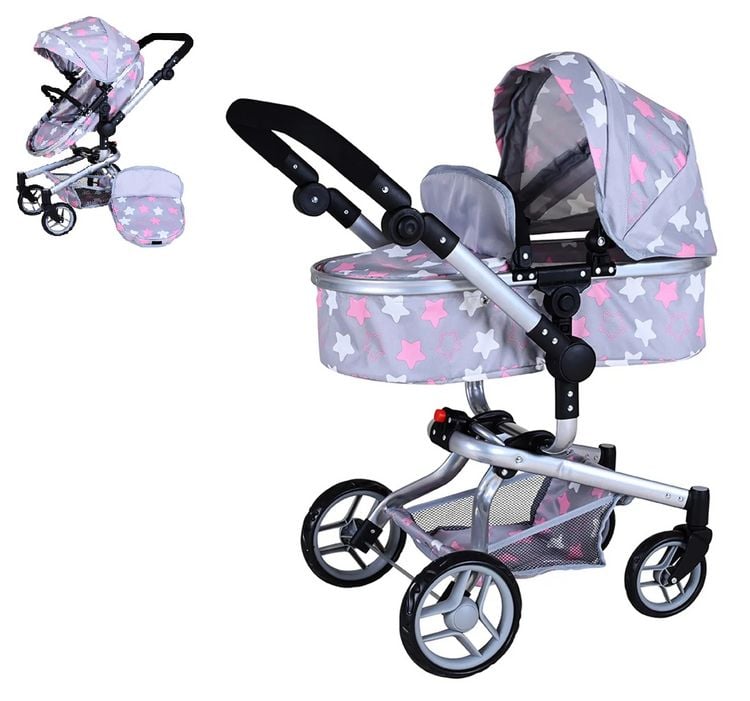 Knorrtoys 90944 - Kombi-Puppenwagen Boonk Star Grey Pink, mit Zubehr,  umbaubar, Schieberhhe: 45-82cm kaufen