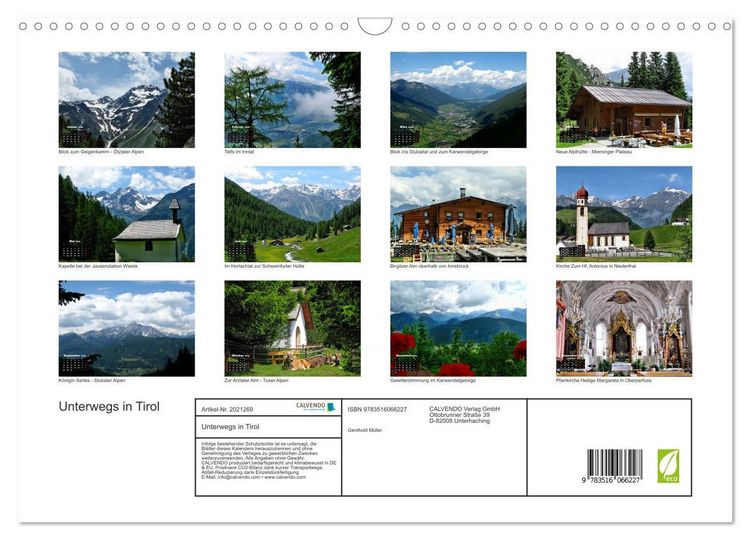 Produktbild: Unterwegs in Tirol (Wandkalender 2026 DIN A3 quer), CALVENDO Monatskalender