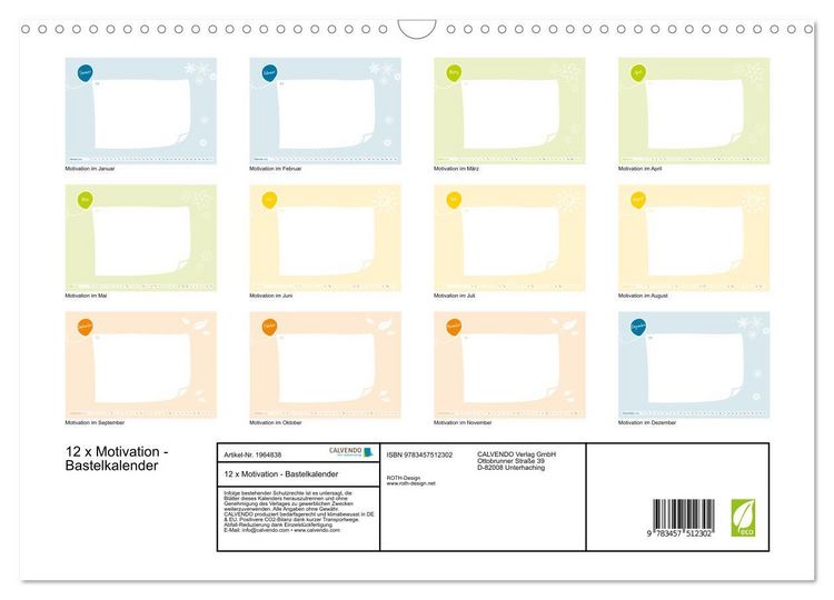 Produktbild: 12 x Motivation - Bastelkalender (Wandkalender 2026 DIN A3 quer), CALVENDO Monatskalender