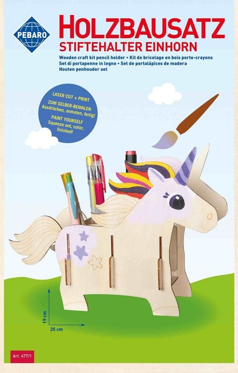 Produktbild: PEBARO 477/1 - Holzbausatz Stiftehalter Einhorn, Laser cut Bastelset