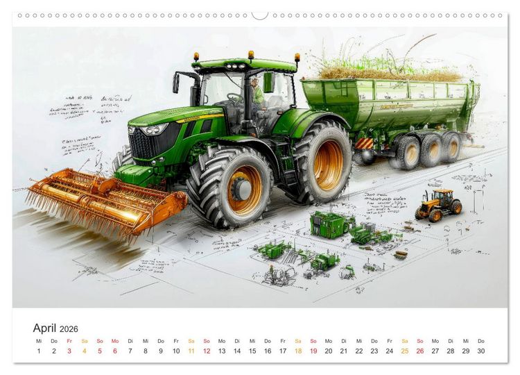 Produktbild: Traktoren - Design und Power Studien in Gr&uuml;n (hochwertiger Premium Wandkalender 2026 DIN A2 quer), Kunstdruck in Hochglanz