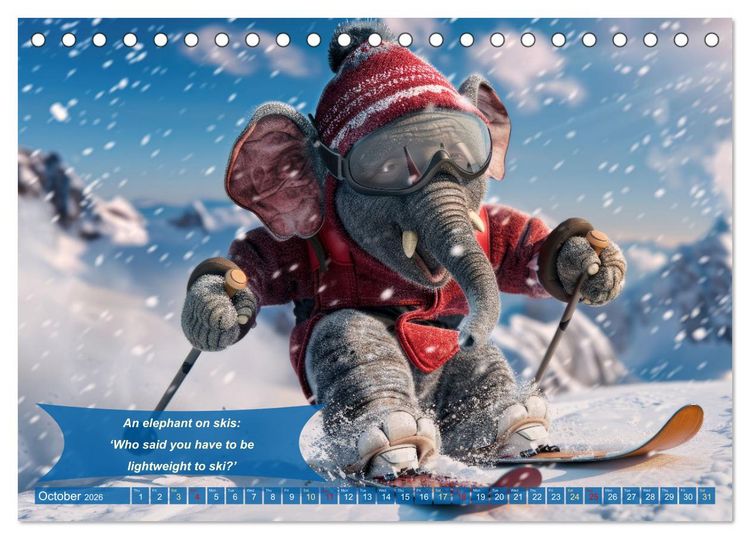 Produktbild: Funny charming animals as skiers (Desk Calendar 2026 DIN A5 landscape), CALVENDO 12 Month DeskCalendar