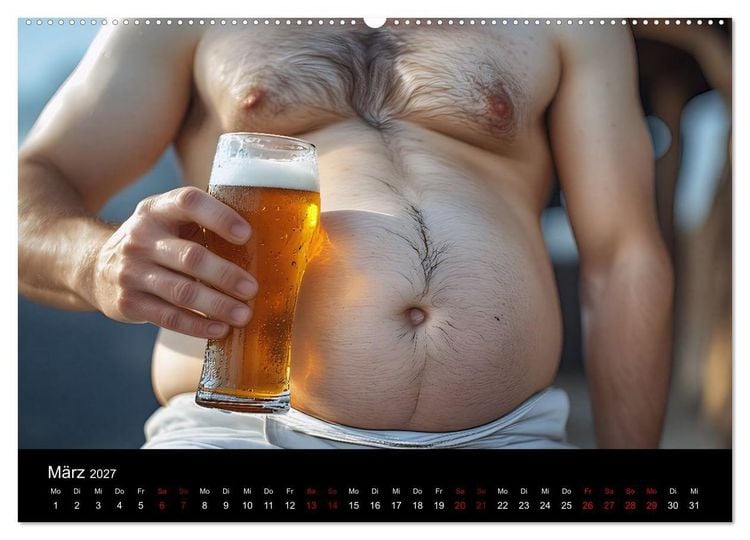 Produktbild: Lustige Kalender M&auml;nner mit Bierb&auml;uchen - Bierbauch Kalender Geschenk f&uuml;r Kollegen, Freunde & Party-Liebhaber Wandkalender (hochwertiger Premium Wandkalender 2027 DIN A2 quer), Kunstdruck in Hochglanz