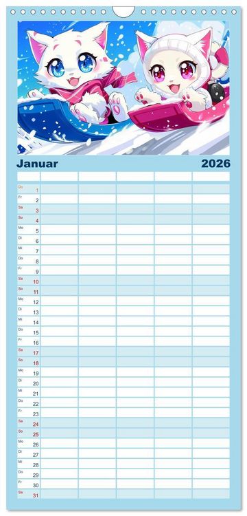 Produktbild: Familienplaner 2026 - Anime Cats mit 5 Spalten (Wandkalender, 21 x 45 cm) CALVENDO