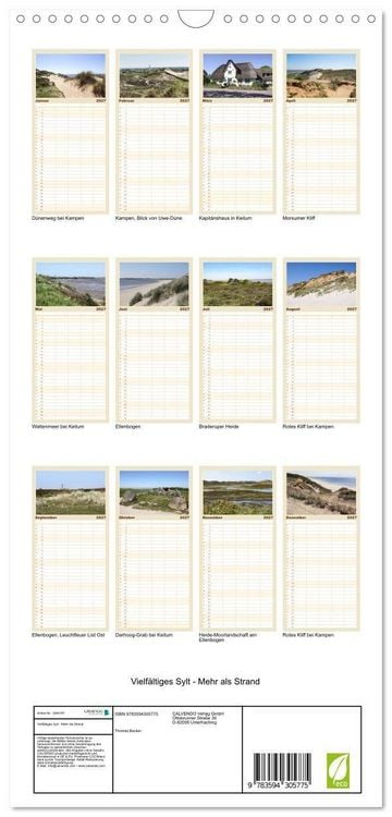 Produktbild: Familienplaner 2027 - Vielf&auml;ltiges Sylt - Mehr als Strand mit 5 Spalten (Wandkalender, 21 x 45 cm) CALVENDO