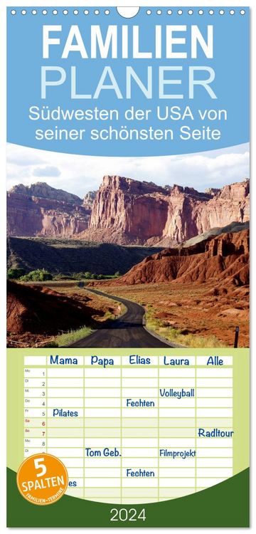 Produktbild: Familienplaner 2026 - USA-S&uuml;dwesten von seiner sch&ouml;nsten Seite 2026 mit 5 Spalten (Wandkalender, 21 x 45 cm) CALVENDO