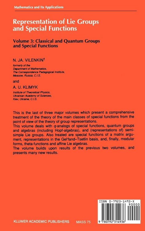 Produktbild: Representation of Lie Groups and Special Functions