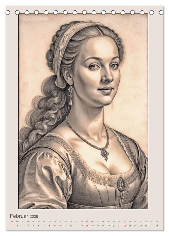 Produktbild: Portr&auml;ts von Frauen in historischen Kost&uuml;men (Tischkalender 2026 DIN A5 hoch), CALVENDO Monatskalender