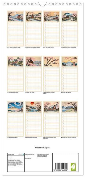 Produktbild: Familienplaner 2027 - Hanami in Japan mit 5 Spalten (Wandkalender, 21 x 45 cm) CALVENDO