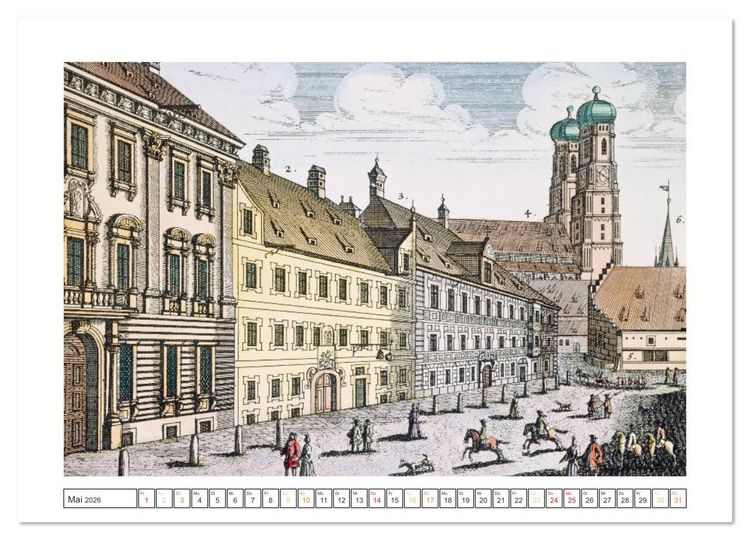 Produktbild: M&uuml;nchen: In alten Stichen und Zeichnungen (hochwertiger Premium Wandkalender 2026 DIN A2 quer), Kunstdruck in Hochglanz