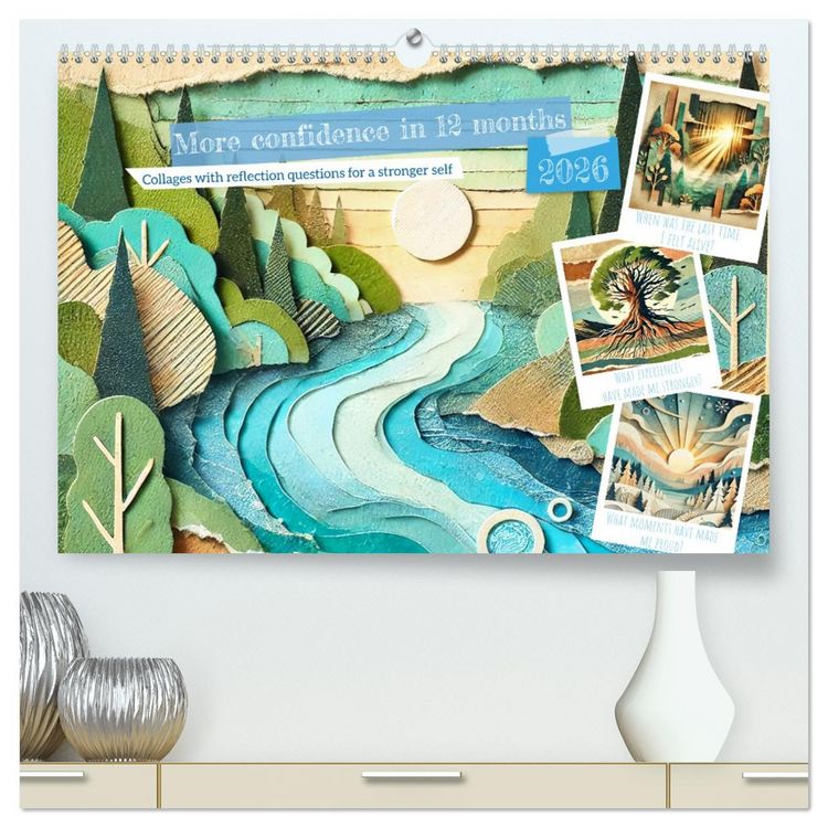Produktbild: More confidence in 12 months - Collages with reflection questions for a stronger self (High Quality Premium Wall Calendar 2026 DIN A2 landscape),CALVENDO 12 Month Wall Calendar