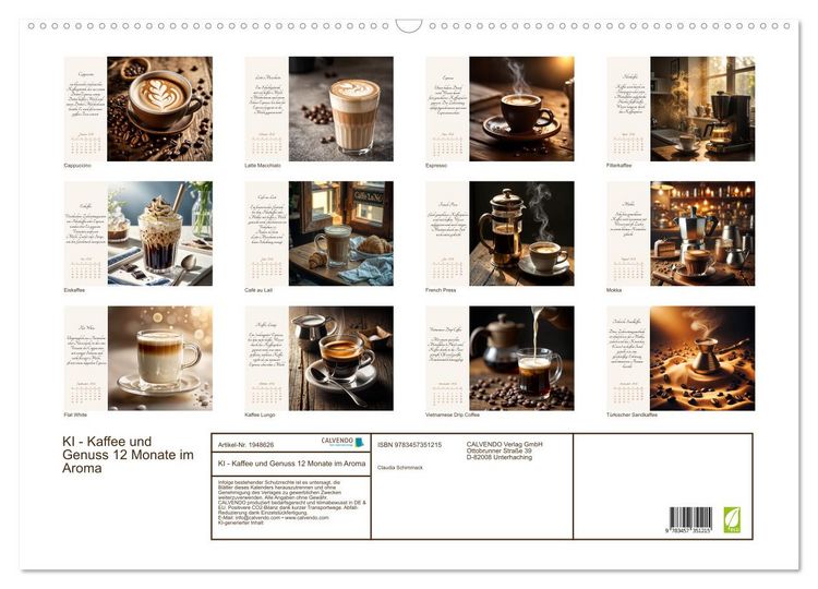 Produktbild: KI - Kaffee und Genuss 12 Monate im Aroma (Wandkalender 2026 DIN A2 quer), CALVENDO Monatskalender