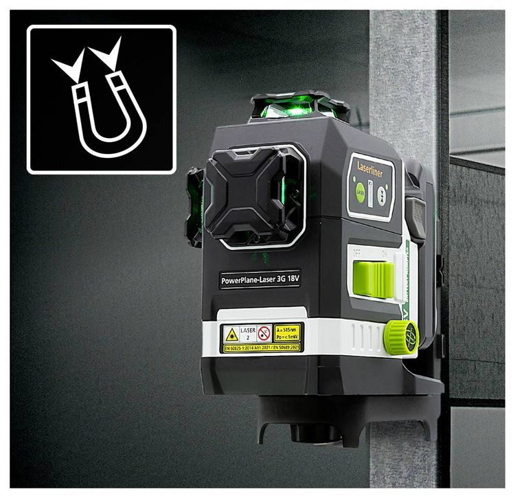 Produktbild: Laserliner PowerPlane-Laser 3G Multi-18V Dreidimensionaler Laser gr&uuml;ner Laser, inkl. Box, ohne Akku, selbstnivellierend Reichweite (max.): 60 m