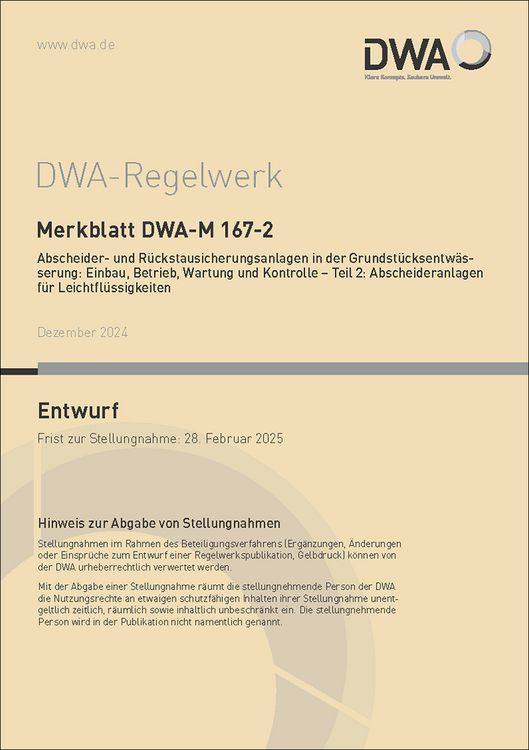 Produktbild: Merkblatt DWA-M 167-2 Abscheider und R&uuml;ckstausicherungsanlagen in der Grundst&uuml;ck