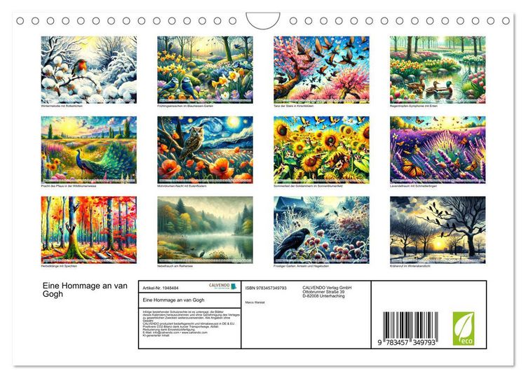 Produktbild: Eine Hommage an van Gogh (Wandkalender 2026 DIN A4 quer), CALVENDO Monatskalender