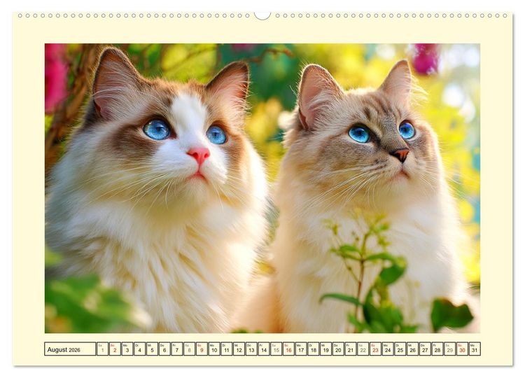 Produktbild: Liebliche Ragdolls. Katzen-Sch&ouml;nheiten in ihrer gr&uuml;nen Oase (hochwertiger Premium Wandkalender 2026 DIN A2 quer), Kunstdruck in Hochglanz