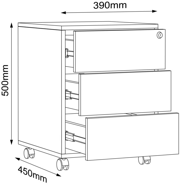 Produktbild: Holz Rollcontainer B&uuml;rocontainer Salia 3 Schublade