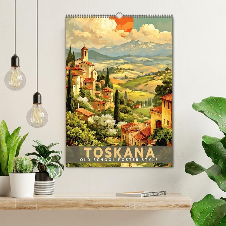 Produktbild: Toskana - Old School Poster Style (Wandkalender 2027 DIN A2 hoch), CALVENDO Monatskalender